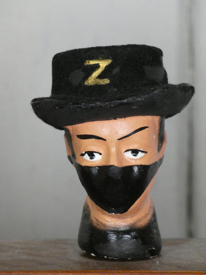 Set of Vintage French Folk Art Puppet Heads on Wooden Stand
