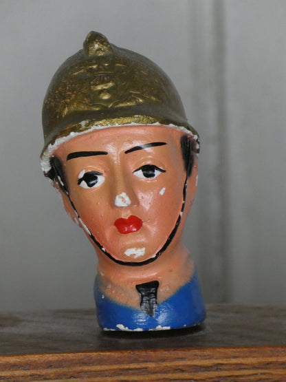 Set of Vintage French Folk Art Puppet Heads on Wooden Stand