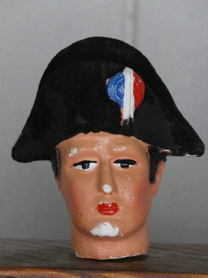 Set of Vintage French Folk Art Puppet Heads on Wooden Stand