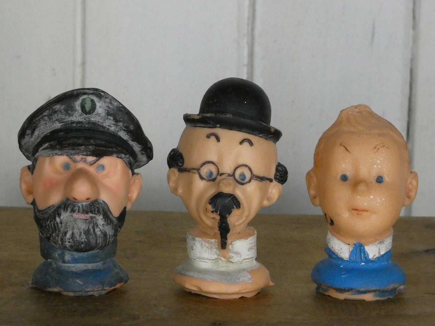 Set of 3 Vintage Flemish Tintin Rubber Puppet Heads – 1940s/50s Hergé Originals