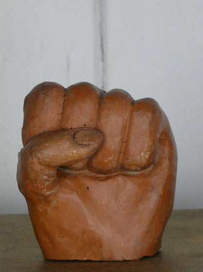 Handcrafted Folk Art Ceramic Fist – Terracotta Sculpture, Naive Charm