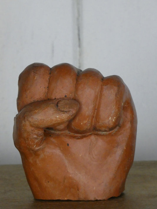 Handcrafted Folk Art Ceramic Fist – Terracotta Sculpture, Naive Charm