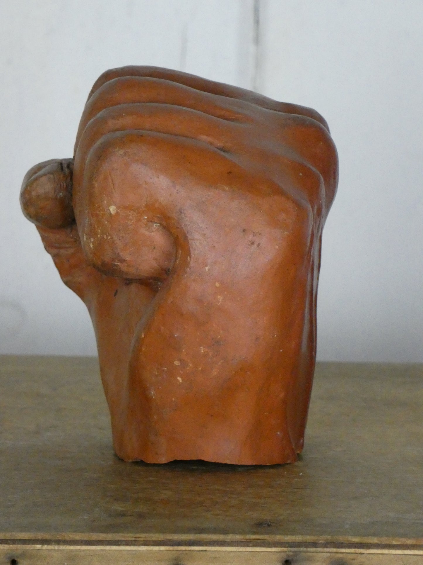 Handcrafted Folk Art Ceramic Fist – Terracotta Sculpture, Naive Charm