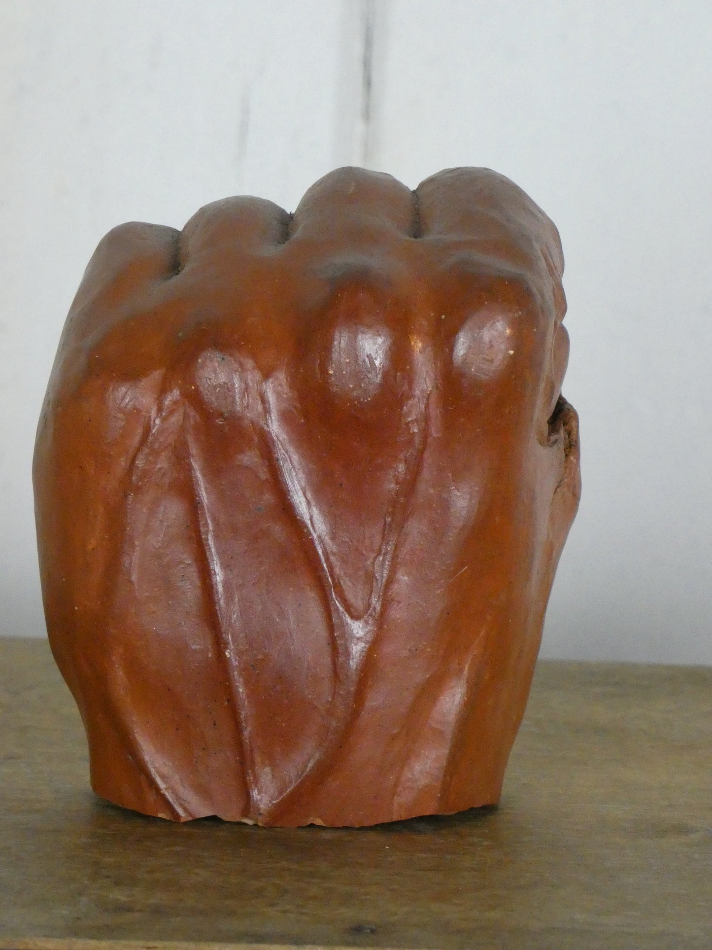 Handcrafted Folk Art Ceramic Fist – Terracotta Sculpture, Naive Charm