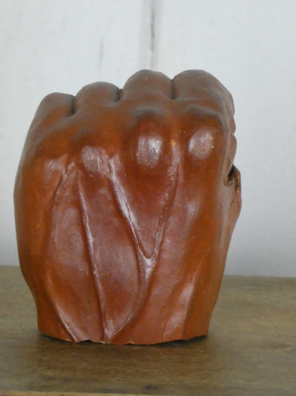 Handcrafted Folk Art Ceramic Fist – Terracotta Sculpture, Naive Charm