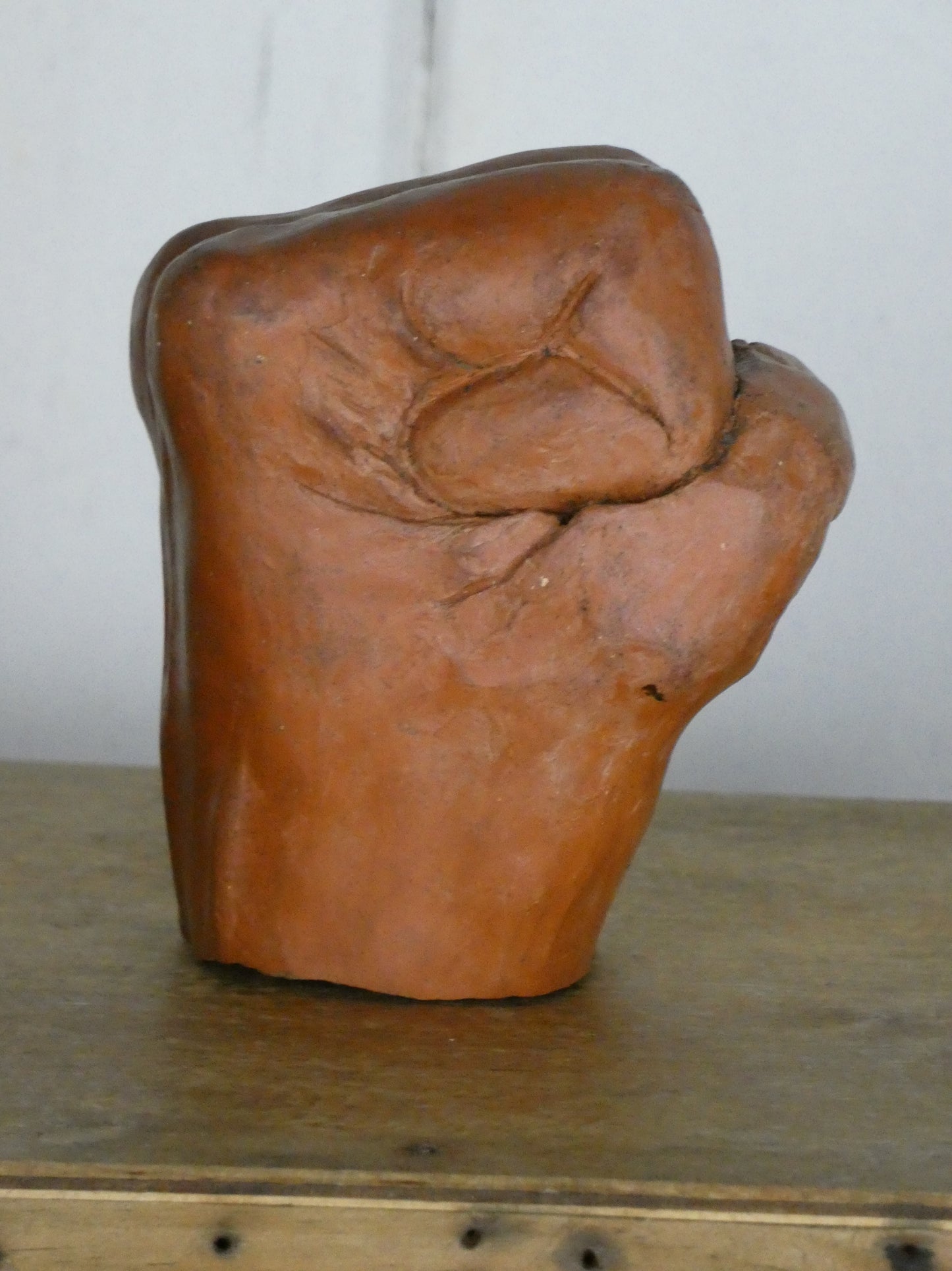 Handcrafted Folk Art Ceramic Fist – Terracotta Sculpture, Naive Charm