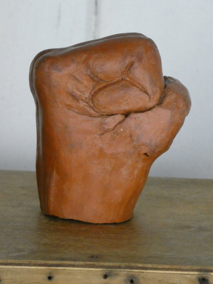 Handcrafted Folk Art Ceramic Fist – Terracotta Sculpture, Naive Charm