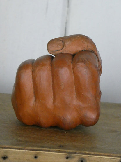 Handcrafted Folk Art Ceramic Fist – Terracotta Sculpture, Naive Charm