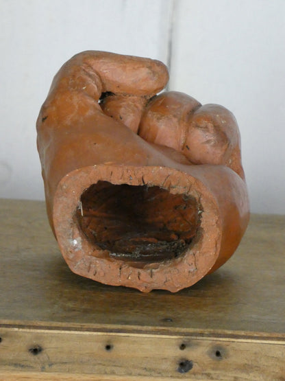 Handcrafted Folk Art Ceramic Fist – Terracotta Sculpture, Naive Charm