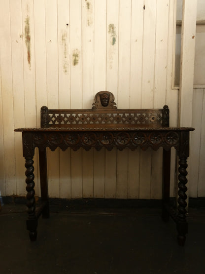 Late Victorian Carved Oak Hall Table with Pierced Gallery Back, Circa 1900
