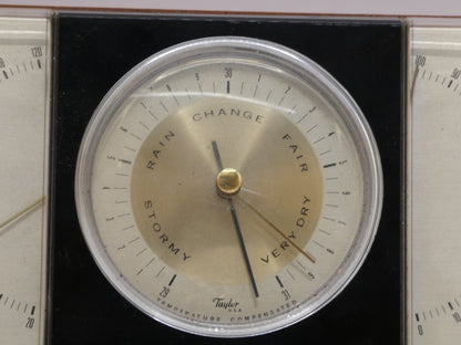 Vintage Mid-Century Taylor Desk Barometer on Wooden Base - USA