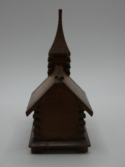 Vintage Wooden Folk Art Musical Church – Wind-Up Ornament (18.5cm)