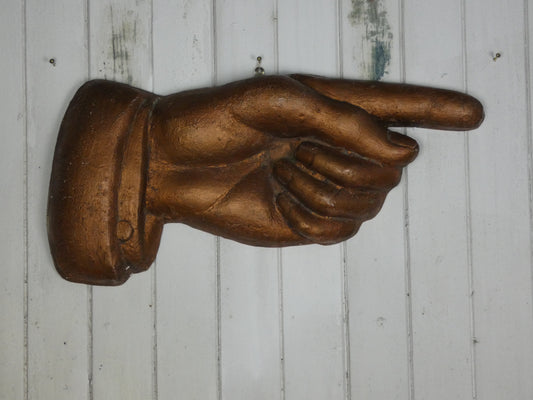 Large Vintage Bronze Pointing Hand Sign | Antique Style Shop Display Prop | Quirky Wall Decor | 70cm