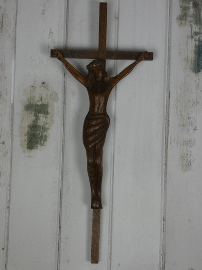 Mid Century Wooden Crucifix | Vintage Christian Wall Cross | Religious Wall Art | 51cm