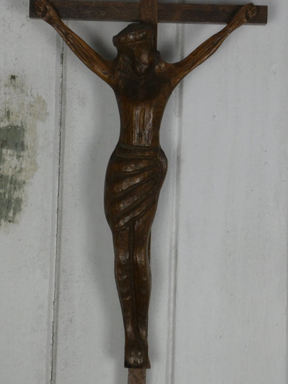 Mid Century Wooden Crucifix | Vintage Christian Wall Cross | Religious Wall Art | 51cm
