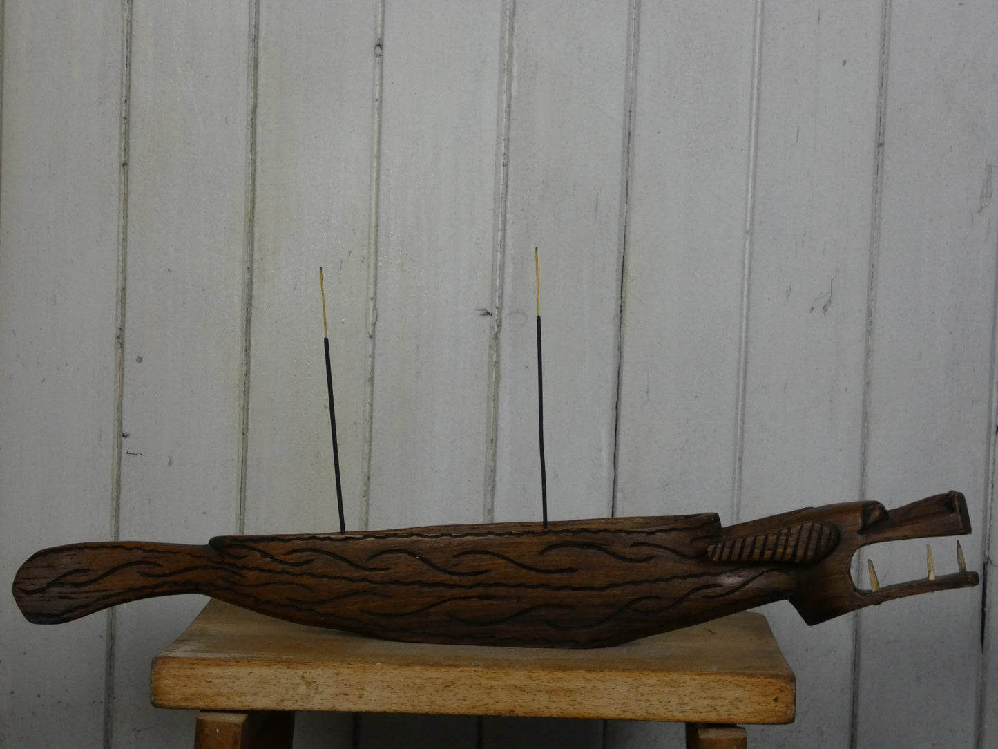 Vintage Hand-Carved Wooden Incense Holder – Rustic Artisan Burner