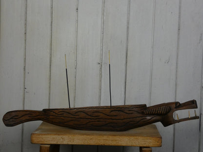 Vintage Hand-Carved Wooden Incense Holder – Rustic Artisan Burner