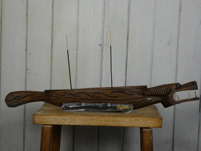 Vintage Hand-Carved Wooden Incense Holder – Rustic Artisan Burner
