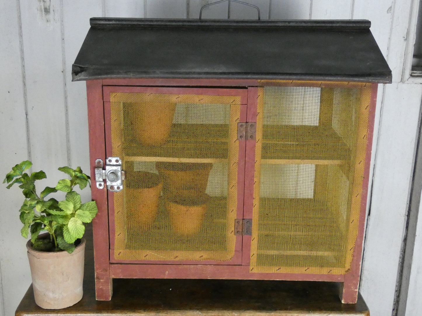 Vintage French Cheese Storage Cabinet | Rustic Wooden Larder Cupboard with Mesh Doors | 49.5cm