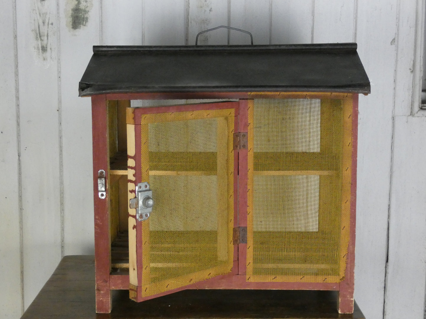 Vintage French Cheese Storage Cabinet | Rustic Wooden Larder Cupboard with Mesh Doors | 49.5cm