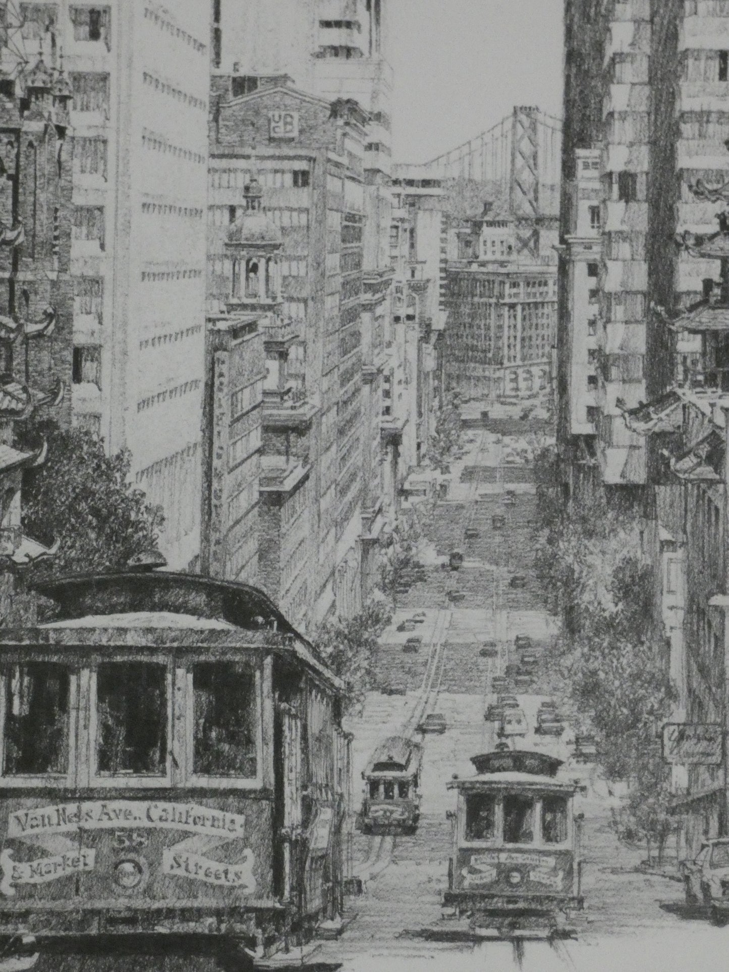 Vintage Framed Art Print – California Street, San Francisco by Don Davy (1977)