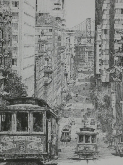 Vintage Framed Art Print – California Street, San Francisco by Don Davy (1977)