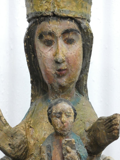 Madonna and Child – 18th Century Hand-Carved Wooden Sculpture