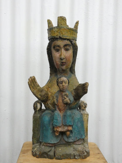 Madonna and Child – 18th Century Hand-Carved Wooden Sculpture