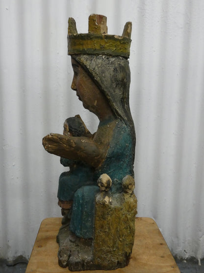 Madonna and Child – 18th Century Hand-Carved Wooden Sculpture