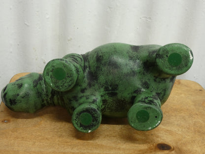 Mid-Century Modern Plaster Rhino Sculpture – Green with Dark Accents – 25.5 cm