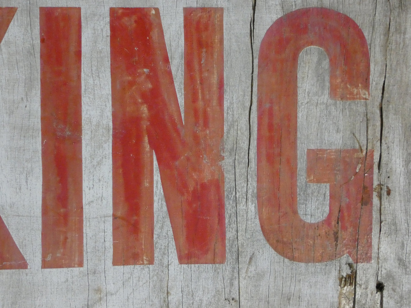 Vintage “No Parking” Wooden Sign – 1950s/60s Industrial Wall Sign with Red Lettering & Patina