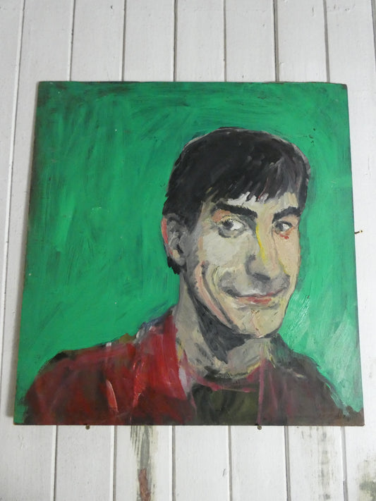 Mid-Century Expressionist Portrait Painting – Quirky Oil Painting of a Man, Vintage Modern Art