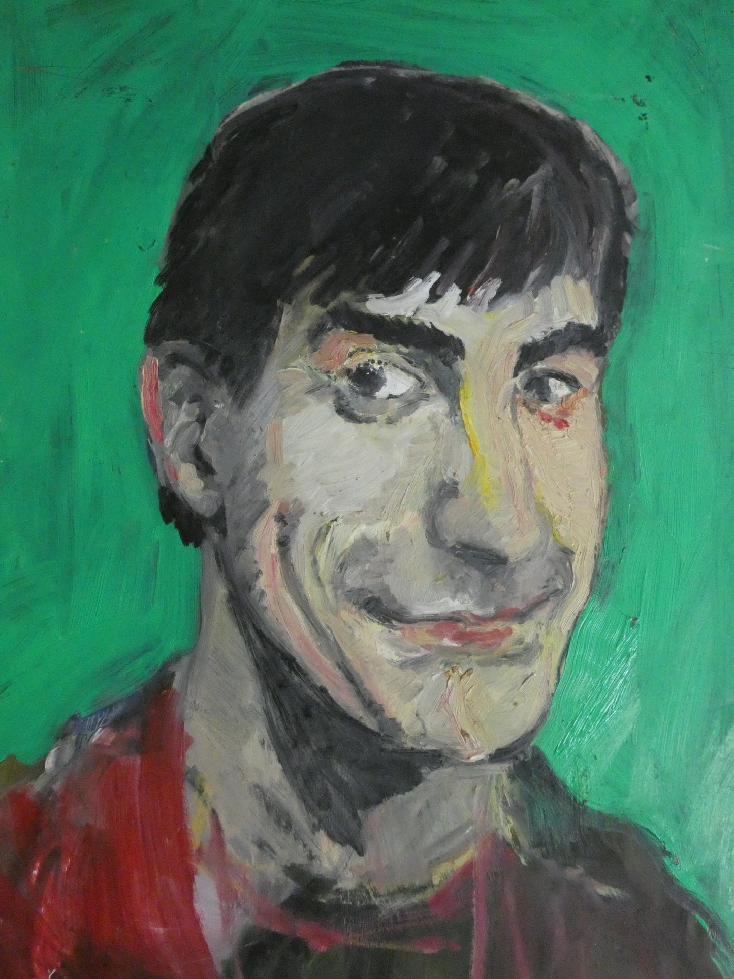 Mid-Century Expressionist Portrait Painting – Quirky Oil Painting of a Man, Vintage Modern Art