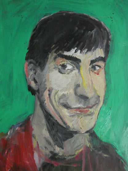 Mid-Century Expressionist Portrait Painting – Quirky Oil Painting of a Man, Vintage Modern Art