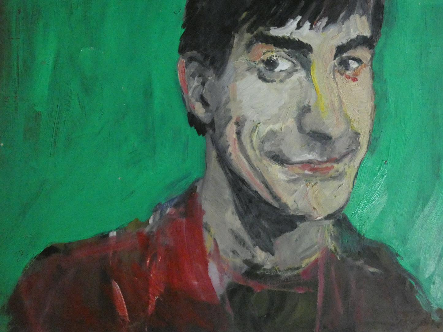 Mid-Century Expressionist Portrait Painting – Quirky Oil Painting of a Man, Vintage Modern Art