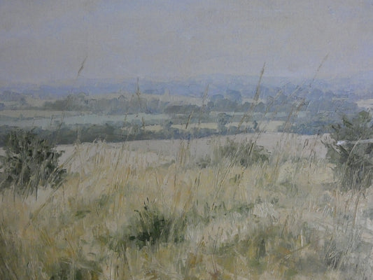 Large Impressionist Landscape Oil Painting – Signed BNTB 1973 – British Countryside Fields