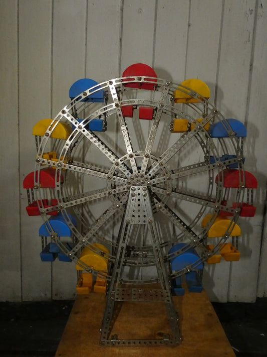 Large Vintage Meccano Ferris Wheel Model with Motor – Hand Built Mechanical Fairground Display