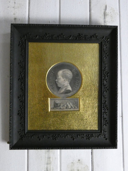 19th Century French Napoleon II “King of Rome” Portrait Medallion – Empire Style Gilded Frame