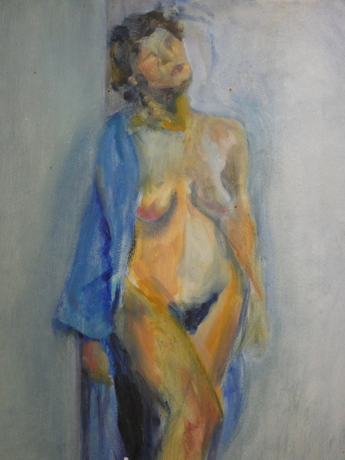 Vintage Expressionist Female Nude Painting on Board