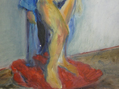 Vintage Expressionist Female Nude Painting on Board