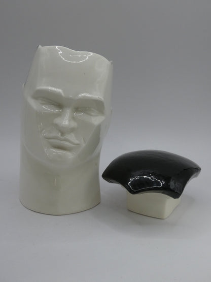 Vintage Swineside Ceramics Black & White Male Head Bust – New Romantic Era Style 80s