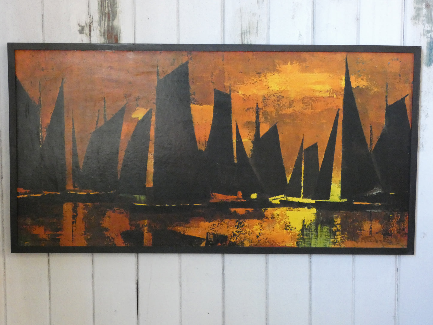 Vintage Mid Century Modern Framed Print "Sails at Sunset" by William Rutledge