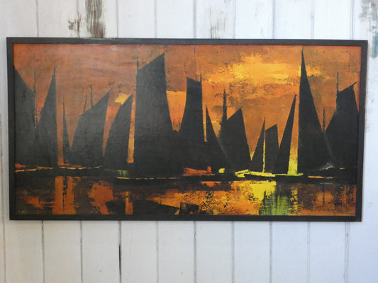 Vintage Mid Century Modern Framed Print "Sails at Sunset" by William Rutledge