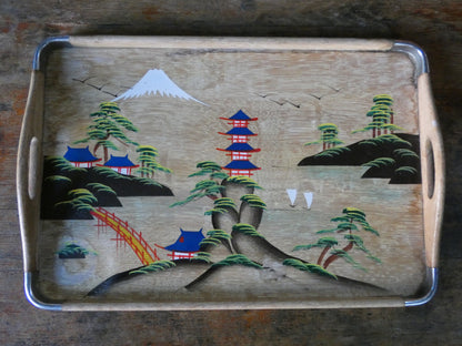 1950s Oriental wooden tray