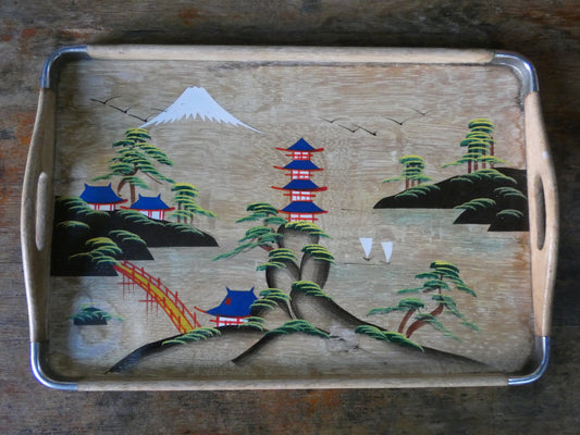 1950s Oriental wooden tray