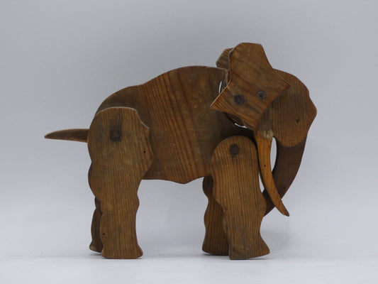 Rare Hand-Carved Wooden Articulated Elephant Toy | WWII-Era Folk Art | Ravensbrück Camp