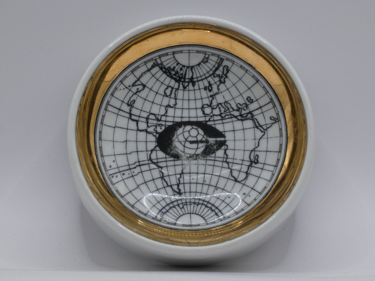Authentic Piero Fornasetti ‘Antichi Planisferi’ Porcelain Dish / Coaster with Gold Rim | Mid-Century Italian Design