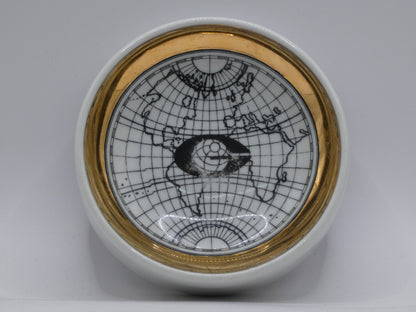Authentic Piero Fornasetti ‘Antichi Planisferi’ Porcelain Dish / Coaster with Gold Rim | Mid-Century Italian Design
