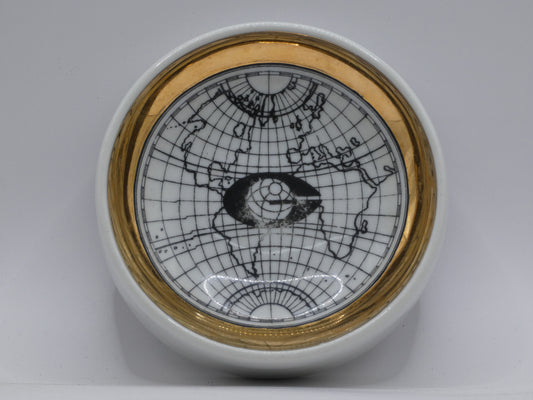 Authentic Piero Fornasetti ‘Antichi Planisferi’ Porcelain Dish / Coaster with Gold Rim | Mid-Century Italian Design