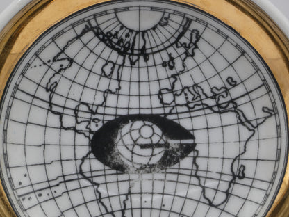 Authentic Piero Fornasetti ‘Antichi Planisferi’ Porcelain Dish / Coaster with Gold Rim | Mid-Century Italian Design